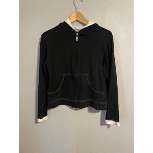 Vintage GW Sport Womens Hoodie Size Large Black Full Zip Cropped Grunge 90s Y2K